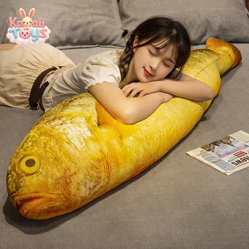 Kawaii Giant Yellow Fish Plush Toy Stuffed Lifelike Cartoon Animal Gold Fish Pillow 100cm Kawaii Toys