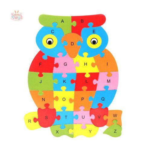 10 26-Letter Animal Puzzle Cartoon Children's Jigsaw Puzzle Wooden Toys Owl Kawaii Toys