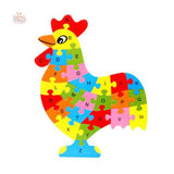 10 26-Letter Animal Puzzle Cartoon Children's Jigsaw Puzzle Wooden Toys Cock Kawaii Toys