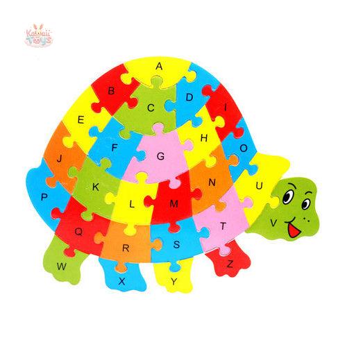 10 26-Letter Animal Puzzle Cartoon Children's Jigsaw Puzzle Wooden Toys Tortoise Kawaii Toys