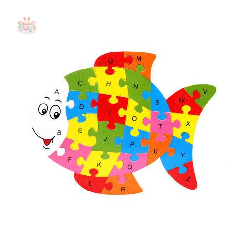 10 26-Letter Animal Puzzle Cartoon Children's Jigsaw Puzzle Wooden Toys Fish Kawaii Toys