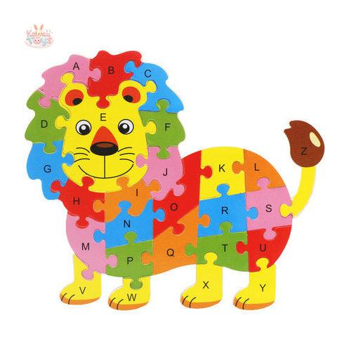 10 26-Letter Animal Puzzle Cartoon Children's Jigsaw Puzzle Wooden Toys Lion Kawaii Toys