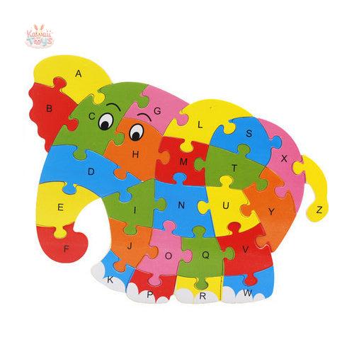 10 26-Letter Animal Puzzle Cartoon Children's Jigsaw Puzzle Wooden Toys Elephant Kawaii Toys