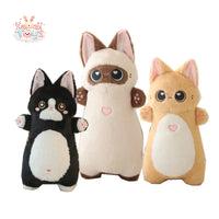 Kawaii Animal Long Standing Doll Stuffed Fluffy Siamese Cat Plush Blue Orange Cats Kawaii Toys