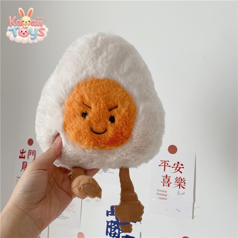 Cute Boiled Egg Plush Toy Creative Doll Smile Egg Round Eye Sitting Height About 20cm Kawaii Toys