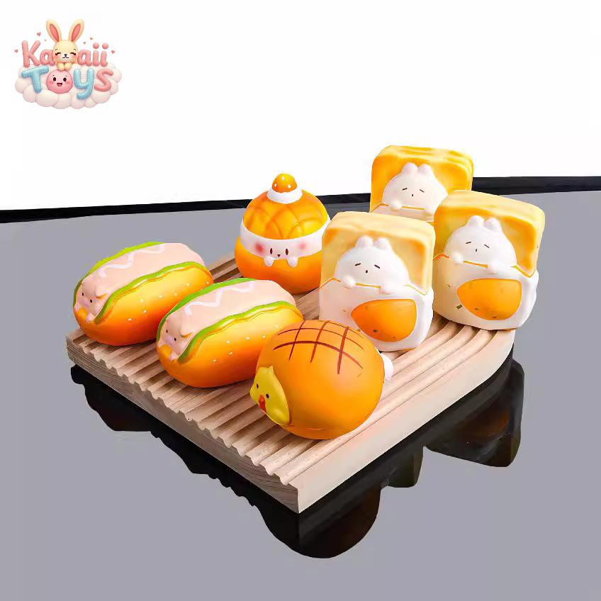 Slow Rebound Toast Bread Squeezing Toy Stress Relief Toy Puff Sandwich Kitten Kawaii Toys