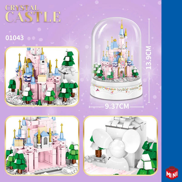 Idea Mini Block Pink Fairy Tale Princess Crystal Castle Building Bricks Model Display Stand Construction Toys For Girls Gifts