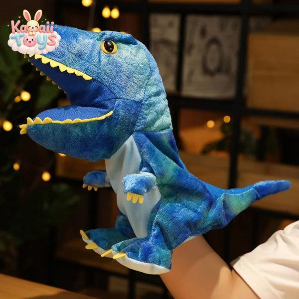 Cute Plush Simulation Dinosaur Puppets Stuffed Plush Toys Dragon Hand Puppet Blue 30cm Kawaii Toys