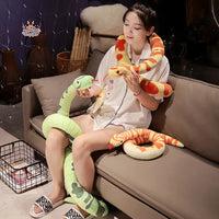 Giant Cartoon Snake Plush Toy – Soft and Huggable Python Plushie Kawaii Toys