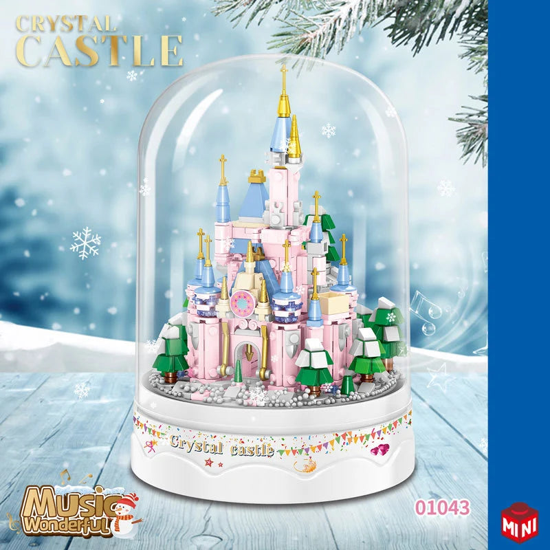 Idea Mini Block Pink Fairy Tale Princess Crystal Castle Building Bricks Model Display Stand Construction Toys For Girls Gifts