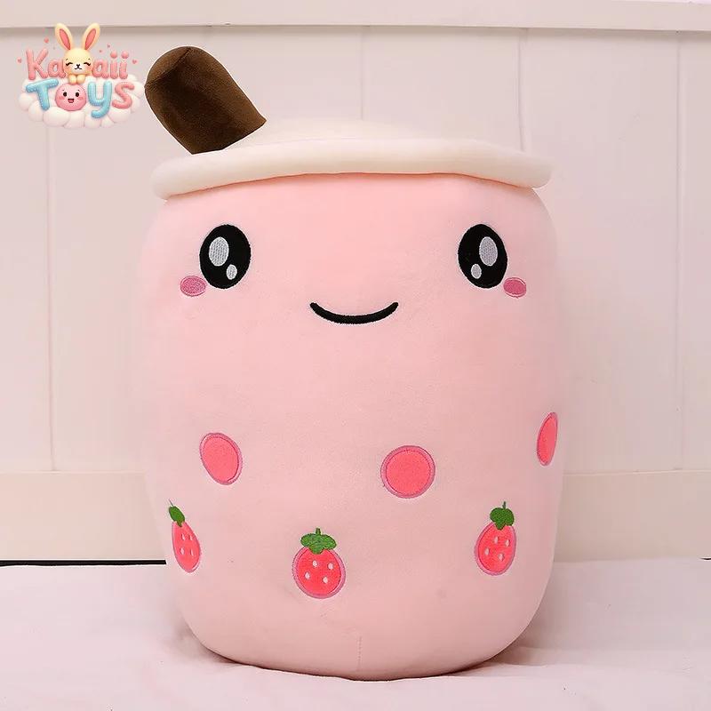 Kawaii Fruit Drink Plush Stuffed Soft Pink Strawberry Milk Tea Plush 24cm Brown A CHINA LKCOMO No977 Store