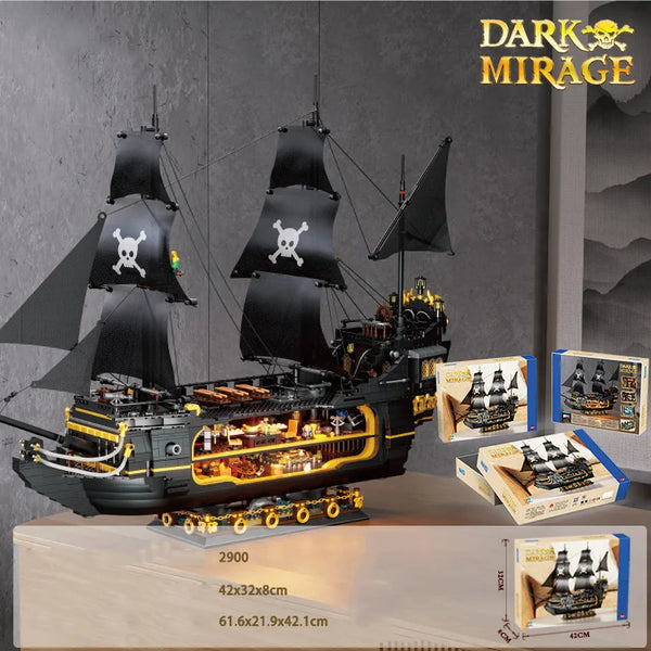 Idea Caribbean Dark Mirage Ship Mini Block Vehicle Construction Building Bricks Model Educational Toys Collection With Light