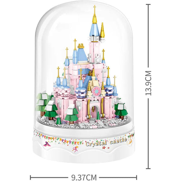 Idea Mini Block Pink Fairy Tale Princess Crystal Castle Building Bricks Model Display Stand Construction Toys For Girls Gifts