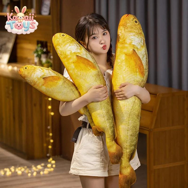 Kawaii Giant Yellow Fish Plush Toy Stuffed Lifelike Cartoon Animal Gold Fish Pillow Kawaii Toys