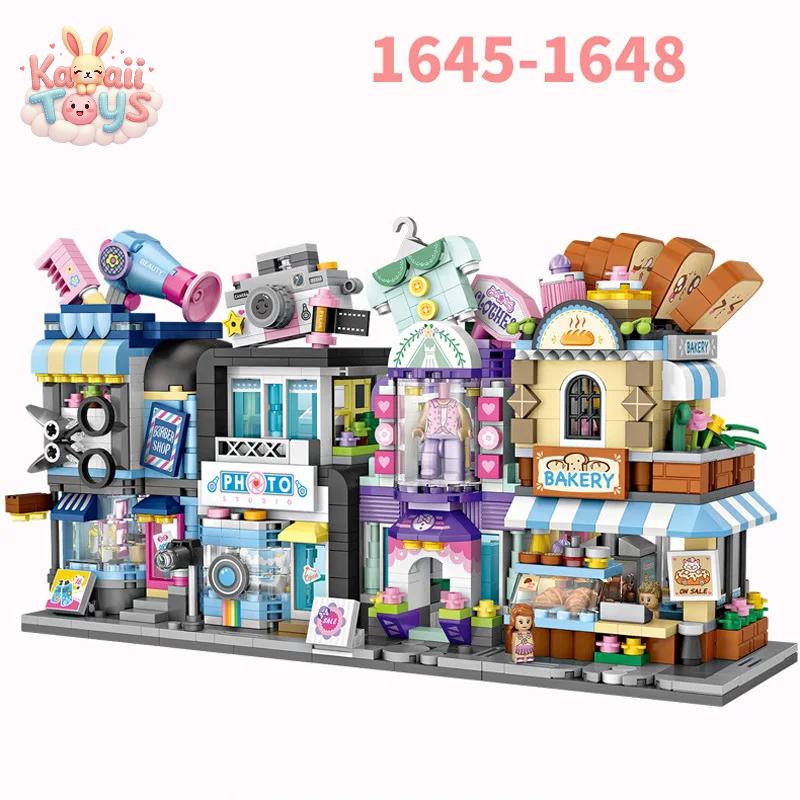 City Street View Mini Block Barber Shop Bakery Fashion Boutique & Camera Studio Set