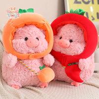 Vegetables Hat Pig Plush Simulation Pig With Bread Carrot Eggplant Pumpkin Stuffed Toy Kawaii Toys