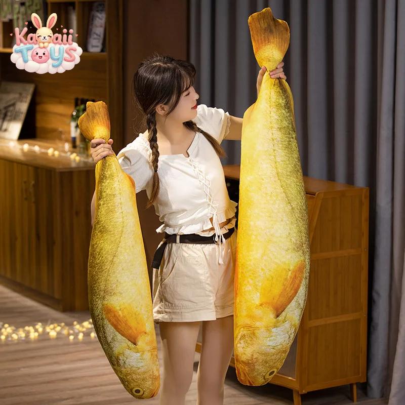 Kawaii Giant Yellow Fish Plush Toy Stuffed Lifelike Cartoon Animal Gold Fish Pillow Kawaii Toys