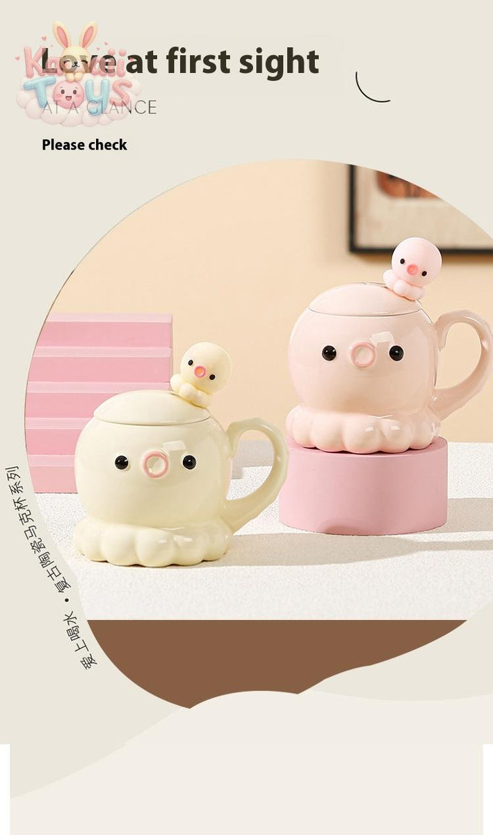 Jellyfish Mug Ceramic Cup Coffee Cup With Cover Spoon Kitchen Gadgets Kawaii Toys