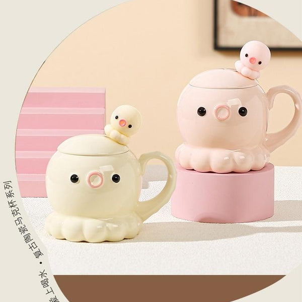 Jellyfish Mug Ceramic Cup Coffee Cup With Cover Spoon Kitchen Gadgets Kawaii Toys