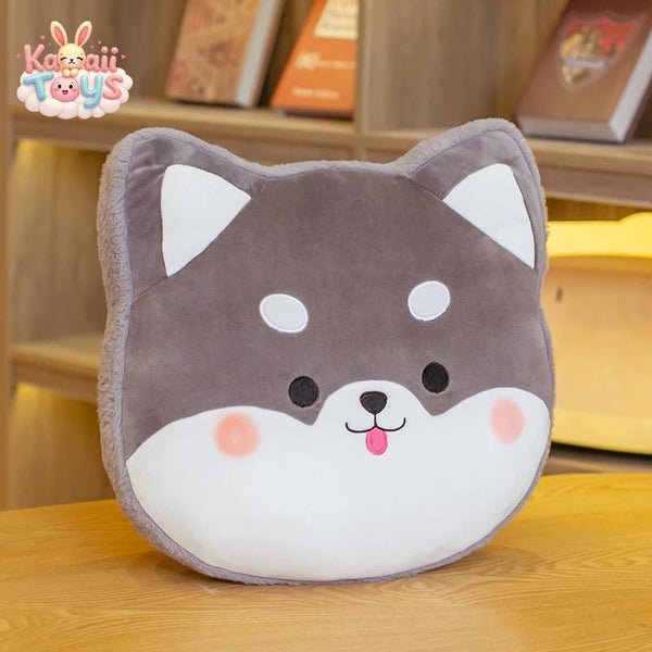 Cartoon Animal Head Plush Pillow-Shiba Inu Husky Cat Toys