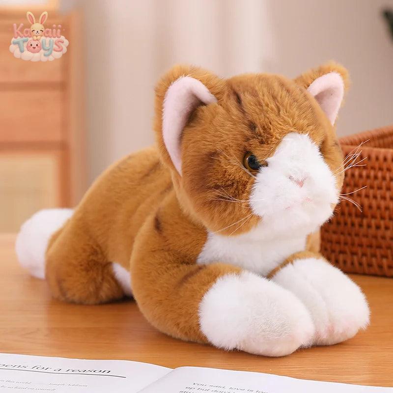 Cat Pillow Plush Toys Realistic Animal Puppet Cat Pomeranian Pet Brown-35cm Kawaii Toys