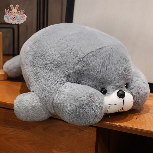 Cute Hairy Lying Seal Plush Pillow – Your Cozy Ocean Friend GRAY Kawaii Toys