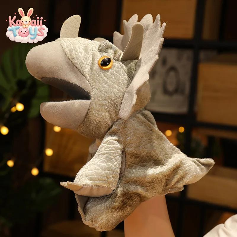 Cute Plush Simulation Dinosaur Puppets Stuffed Plush Toys Dragon Hand Puppet GRAY 30cm Kawaii Toys