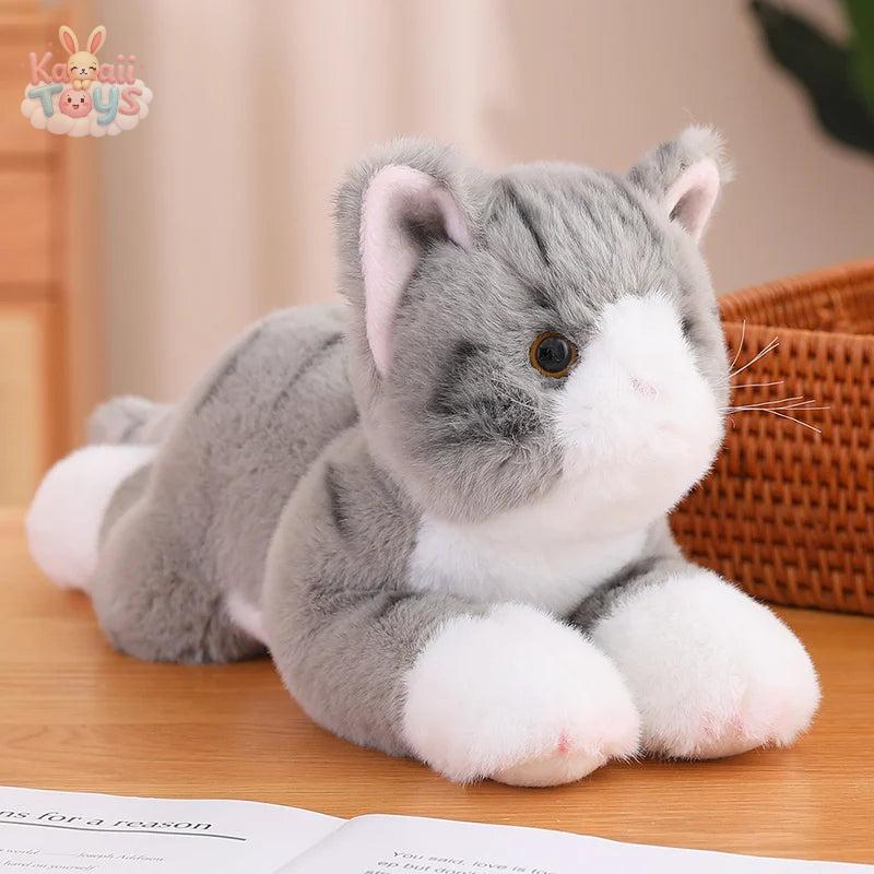 Cat Pillow Plush Toys Realistic Animal Puppet Cat Pomeranian Pet Grey-35cm Kawaii Toys