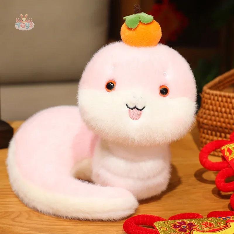 Chinese New Year Persimmon Snake Plush – Festive Python Mascot for Gifts Pink 25cm Kawaii Toys