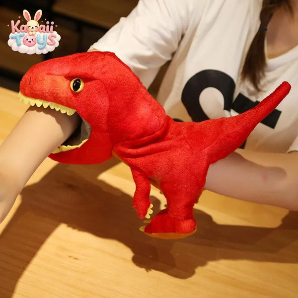 Cute Plush Simulation Dinosaur Puppets Stuffed Plush Toys Dragon Hand Puppet Red 30cm Kawaii Toys