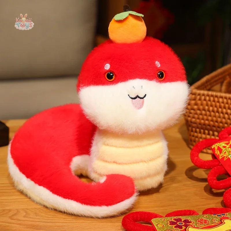 Chinese New Year Persimmon Snake Plush – Festive Python Mascot for Gifts Red 25cm Kawaii Toys