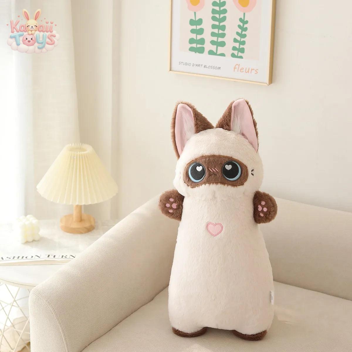 Kawaii Animal Long Standing Doll Stuffed Fluffy Siamese Cat Plush Blue Orange Cats Siamese Kitten 55cm Kawaii Toys