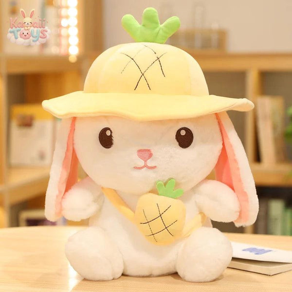 Lovely Plush Fruit Rabbit With Hat Dolls Cartoon Rabbit Pillow Yellow Kawaii Toys