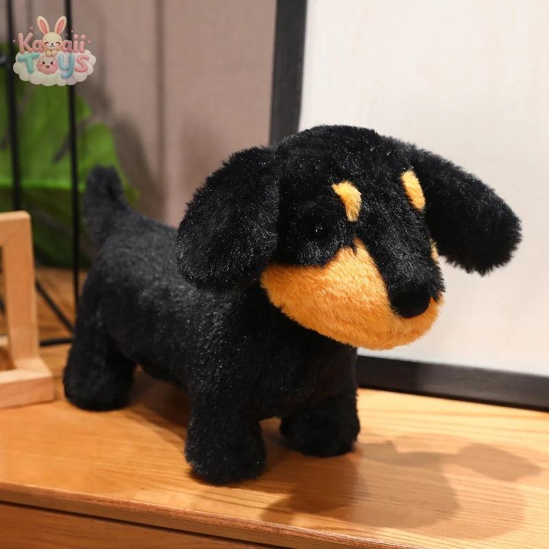 Simulated Dachshund Puppy Dressed Red Scarf Plush Toy Brown Black Long Body Dog black Kawaii Toys