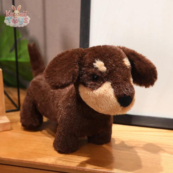 Simulated Dachshund Puppy Dressed Red Scarf Plush Toy Brown Black Long Body Dog brown Kawaii Toys