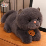 Cute Cat Plush Stuffed Animals British Shorthair Cat Fluffy Doll lying black Kawaii Toys