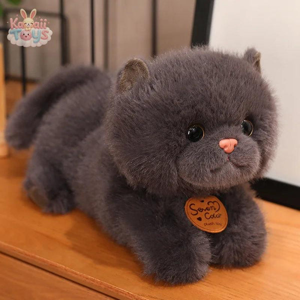 Cute Cat Plush Stuffed Animals British Shorthair Cat Fluffy Doll lying black Kawaii Toys