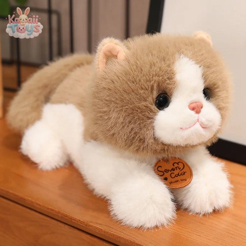 Cute Cat Plush Stuffed Animals British Shorthair Cat Fluffy Doll lying brown Kawaii Toys